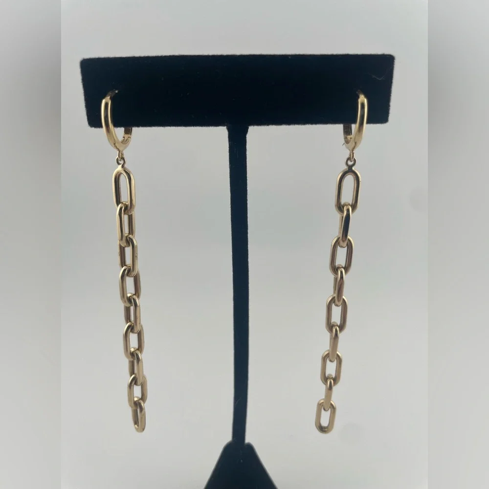 Bridget Shuster Gold Chain Drop Earrings Minimalist Modern Statement - Picture 3 of 7